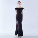 Luxelle8 Satin Strapless Ostrich Feather Evening Gown - Image 3
