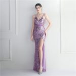 Luxelle8 Colorful Sequin Spaghetti-Strap High-Slit Gown - Image 3