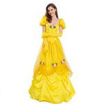 Belle Princess Yellow TV Costume Puff Sleeve with Flower Decoration Christmas & Fairy Tale Themed Women's Polyester Skirt - Image 4