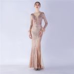 Luxelle8 Ostrich Feather Pearl Long-Sleeve Evening Gown - Image 5