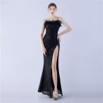 Luxelle8 Feather Beaded High-Slit Evening Gown - Image 6