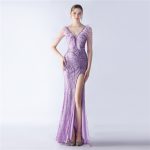 Luxelle8 Heavy Beaded Feather Sequin Evening Gown - Image 4