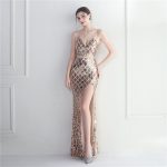Luxelle8 Colorful Sequin Spaghetti-Strap High-Slit Gown - Image 4