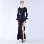Luxelle8 Hand-Beaded Ostrich Feather Long-Sleeve Evening Gown - Image 5