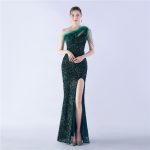 Luxelle8 Ostrich Feather High-Slit Evening Gown