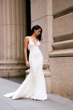 Plain Solid White Summer Sexy Sling Wedding Gown Wedding Dress With Long Trail - Image 6