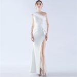Luxelle8 Beaded Feather Winter Wedding Evening Gown
