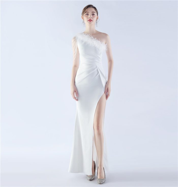 Beaded Feather Winter Wedding Evening Gown for Parties | Luxelle8