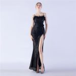Luxelle8 Ostrich Feather Floral Luxury Evening Gown - Image 2
