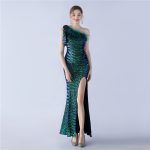 Luxelle8 Floral Feather Sequin One-Shoulder Evening Gown - Image 6