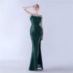 Luxelle8 Feather Beaded High-Slit Evening Gown - Image 2