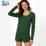 Beefey Women's Elegant Breathable Ribbed Bamboo Long Sleeve Soft Pajamas Sets Stretchy Casual Two Pieces Sleepwear Set Women