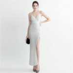 Luxelle8 Beaded Plaid High-Slit Spaghetti-Strap Dress - Image 5