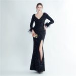 Luxelle8 Feather-Cuff Long-Sleeve Sequin Mermaid Evening Gown - Image 5