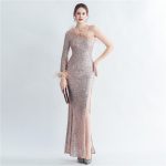 Luxelle8 Ostrich Feather Draped High-Slit Evening Gown - Image 3