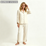 Women's Lounge Wear Sets V-neck Full Length Elastic Waist Front Long Sleeve Bamboo Two-Piece Pajamas