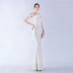 Luxelle8 One-Shoulder Ostrich Feather Beaded Evening Gown - Image 3