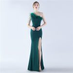Luxelle8 Beaded Satin Feather Long Evening Gown - Image 3