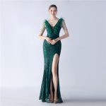Luxelle8 Heavy Beaded Feather Sequin Evening Gown - Image 5