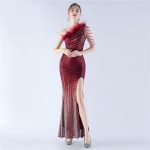 Luxelle8 Gradient Beaded Ostrich Feather One-Shoulder Evening Gown - Image 5