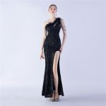 Luxelle8 Ostrich Feather High-Slit Evening Gown - Image 3