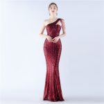 Luxelle8 One-Shoulder Beaded Slim-Fit Evening Gown - Image 2