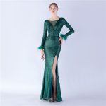 Luxelle8 Ostrich Feather Pearl Long-Sleeve Evening Gown - Image 4