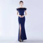 Luxelle8 Satin Strapless Ostrich Feather Evening Gown