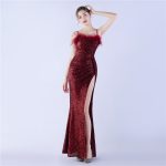 Luxelle8 Feather Beaded High-Slit Evening Gown - Image 5
