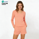 Beefey Women's Stretchy Casual Two-Piece Sleepwear Set Front Elastic Waist Breathable Ribbed Bamboo Long Sleeve Pajamas