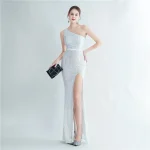 Luxelle8 Floral Beaded One-Shoulder High-Slit Evening Gown - Image 4