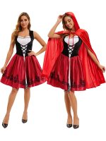 Halloween Little Red Riding Hood Princess Gothic TV Movie Women's Adult Polyester Cosplay Costume Medieval Cape Dresses