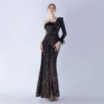 Luxelle8 Ostrich Feather Ruffle Sequin Evening Gown - Image 5