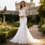Luxury Fishtail Lace Slim Wedding Dress Big Round Neck Princess Dress Long Sleeve Romantic Lace Elegant Bride Dress - Image 4