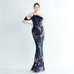 Luxelle8 High-Density Feather Beaded Luxury Evening Gown