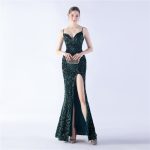 Luxelle8 Colorful Beaded Spaghetti-Strap Evening Gown