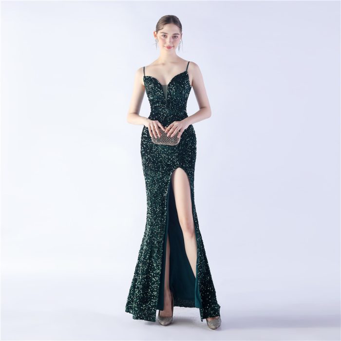 Colorful Beaded Spaghetti-Strap Evening Gown for Parties | Luxelle8