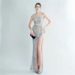 Luxelle8 Floral Beaded One-Shoulder High-Slit Evening Gown - Image 6
