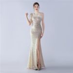 Luxelle8 Floral Feather Sequin One-Shoulder Evening Gown - Image 5