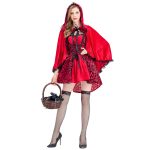 Sexy Dark Red Little Red Riding Hood Princess Costume Cloak Lace Print Halloween Fairy Tale Women's Adult Party Outfit - Image 6