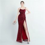 Luxelle8 High-Density Beaded High-Slit Spaghetti-Strap Gown - Image 4