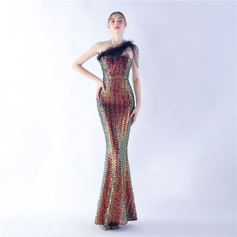 H6ebd07674df3430fafd29e2f47c70564c.jpg Luxelle8 Ostrich Feather Beaded Luxury Evening Gown - Image 1