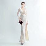 Luxelle8 Velvet Feather Beaded Long-Sleeve Evening Gown - Image 2
