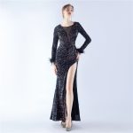 Luxelle8 Hand-Beaded Ostrich Feather Long-Sleeve Evening Gown - Image 2