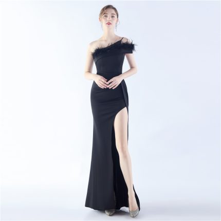 Luxelle8 Ostrich Feather Party Performance Evening Gown