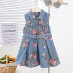 Hot Selling Kids Clothing Girls' Sleeveless Denim Dress Summer Floral Print Denim Skirt Fitted Girls Outfit Trendy - Image 4