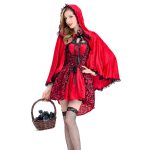 Sexy Dark Red Little Red Riding Hood Princess Costume Cloak Lace Print Halloween Fairy Tale Women's Adult Party Outfit - Image 4