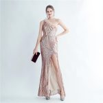 Luxelle8 One-Shoulder Feather-Trim Sequin Evening Gown - Image 2