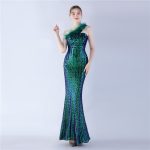 Luxelle8 One-Shoulder Ostrich Feather Beaded Evening Gown - Image 4