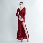 Luxelle8 Feather-Cuff Long-Sleeve Sequin Mermaid Evening Gown - Image 4